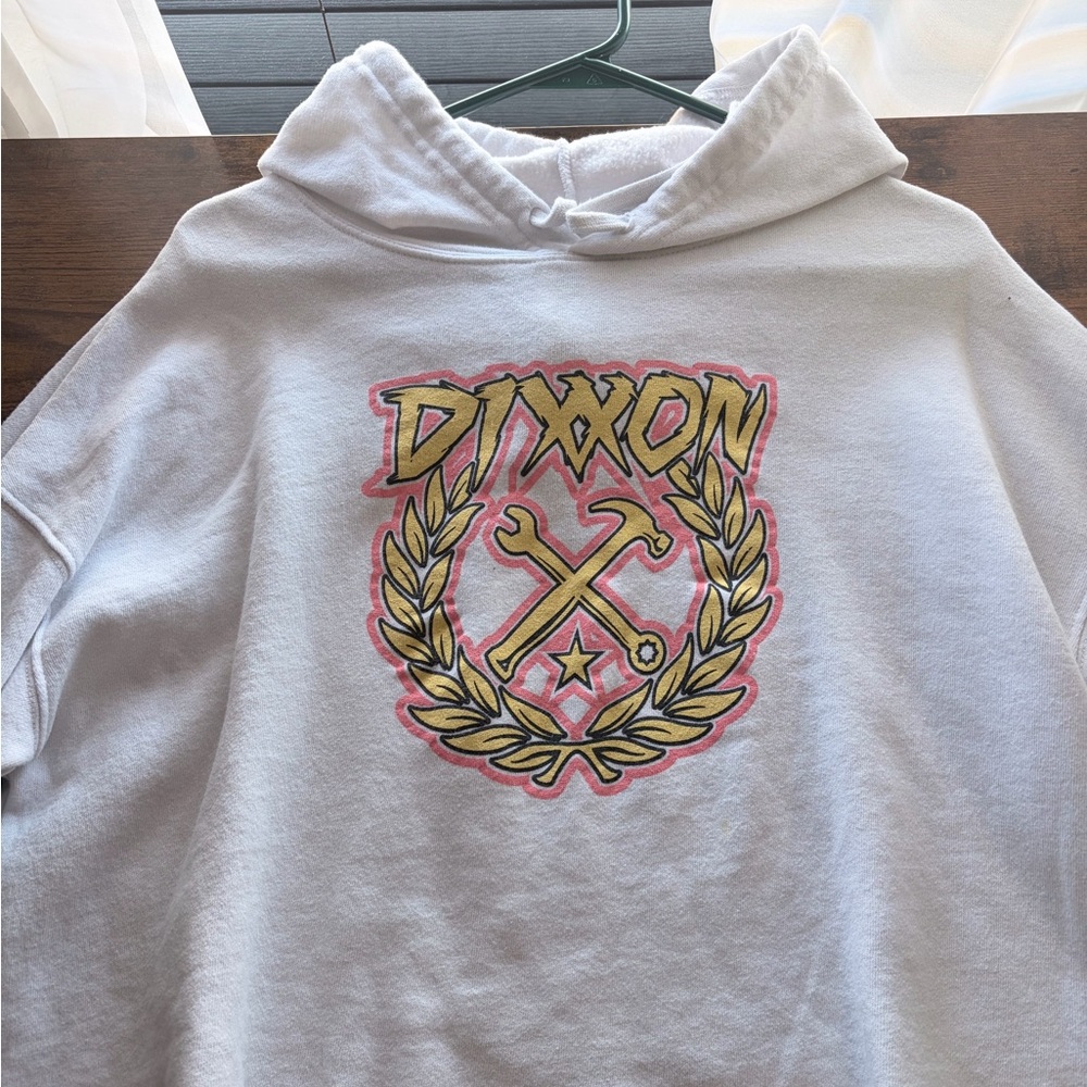 DIXXON White Hoodie with Gold and Pink Accents